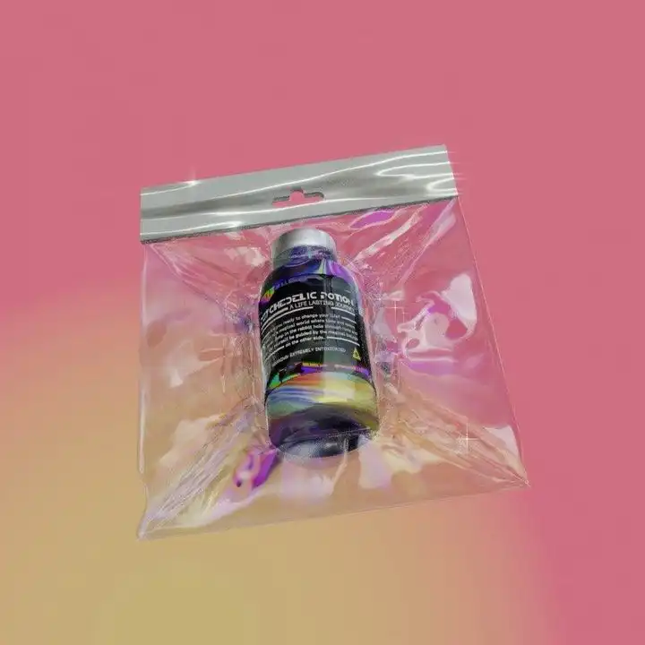 Psychedelic potion wrapped in plastic