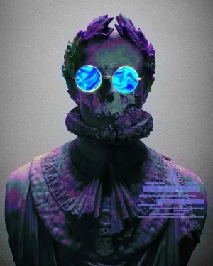 Trippy liquid glasses skull statue